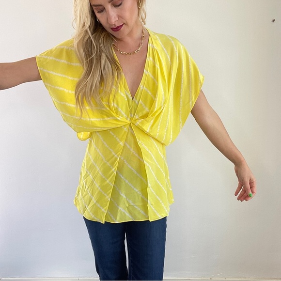 BCBG Yellow And White Striped Tunic Top - Picture 9 of 10
